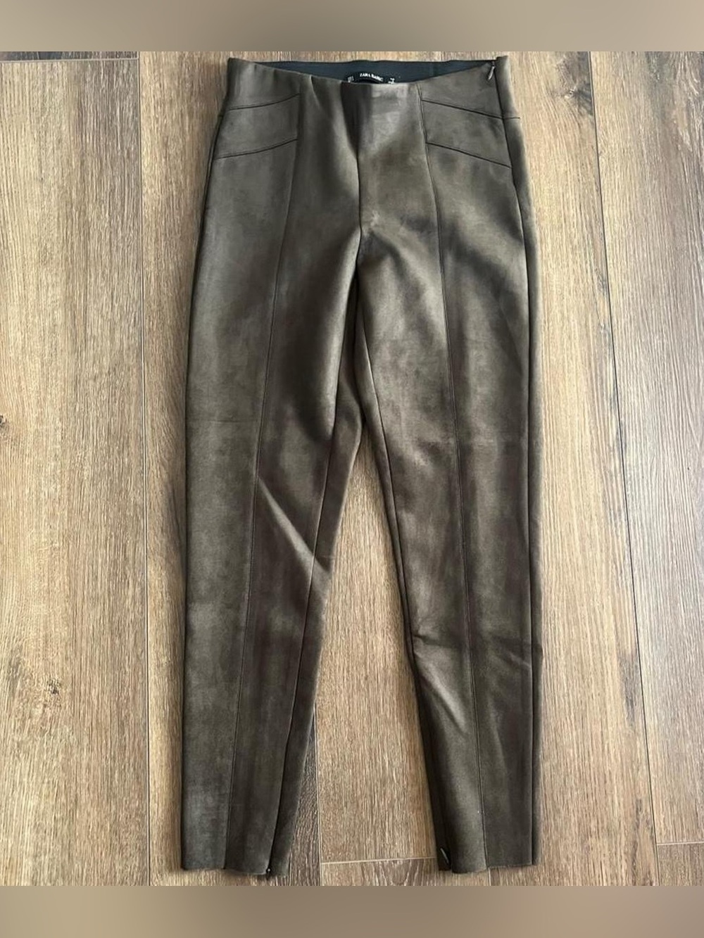 Zara Brown Khaki Green Suede High Waisted leggings